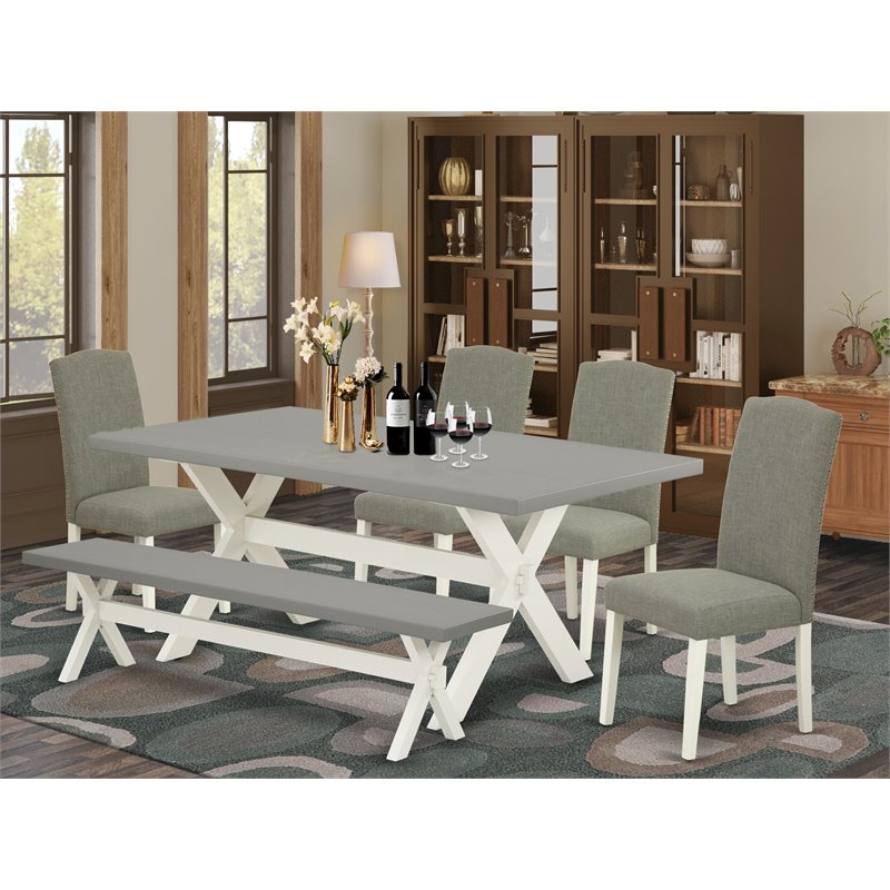 Pemberly Row 6-Piece Wood Dining Set in White and Dark Shitake