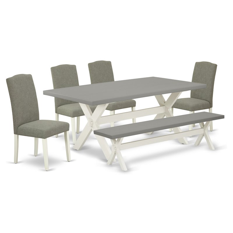 Pemberly Row 6-Piece Wood Dining Set in White and Dark Shitake
