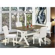 Pemberly Row 5-Piece Wood Dining Set with Leather Seat in Linen White