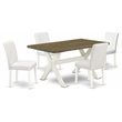 Pemberly Row 5-Piece Wood Dining Set with Leather Seat in Linen White