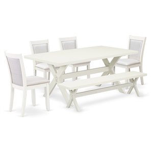 Pemberly Row 6-Piece Dining Set with Rectangular Wood Table in Linen White