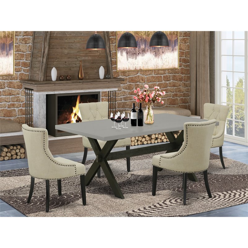 Pemberly Row 5-Piece Wood Dining Set in Black and Beige Upholstery