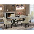 Pemberly Row 5-Piece Wood Dining Set in Black and Beige Upholstery