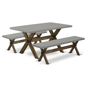 Pemberly Row 3-Piece Wood Dining Table and Bench Set in Brown Finish