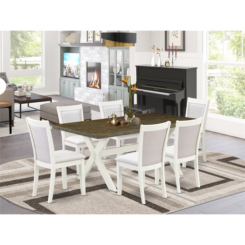 Pemberly Row 7-Piece Acacia Wood Dining Set in Cream and White