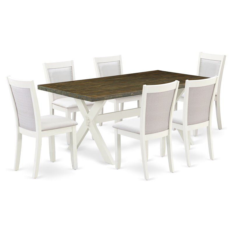 Pemberly Row 7-Piece Acacia Wood Dining Set in Cream and White