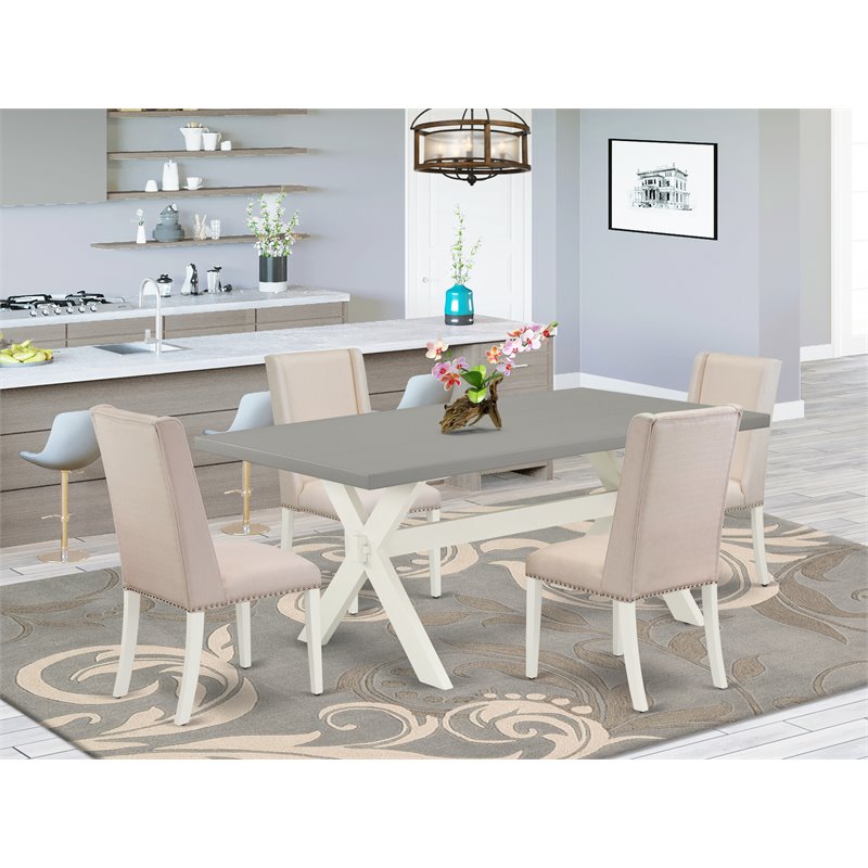 Pemberly Row 5-Piece Wood Dining Set in Linen White with Cream Chairs