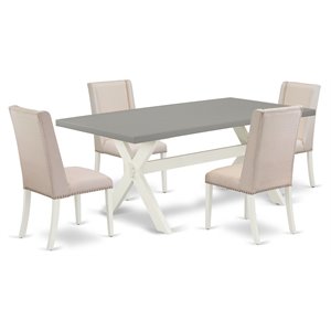 Pemberly Row 5-Piece Wood Dining Set in Linen White with Cream Chairs