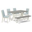 Pemberly Row 6-Piece Dining Set in Linen White with Baby Blue Upholstery