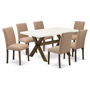 Pemberly Row 7-Piece Wood Kitchen Set in Linen White and Jacobean Brown