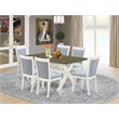 Pemberly Row 7-Piece Acacia Wood Dining Set in White and Jacobean Finish