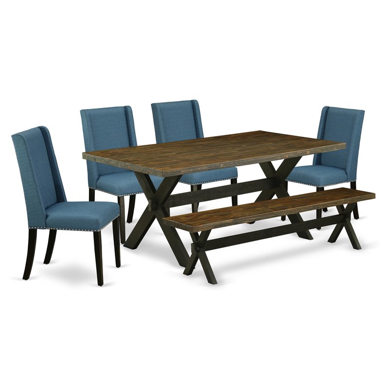 Pemberly Row 6-Piece Wooden Dining Set in Wire Brushed Black Finish