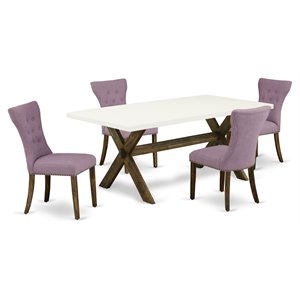 Pemberly Row 5-Piece Wood Dining Table Set with Dahlia Upholstery