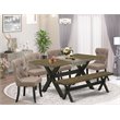 Pemberly Row 6-Piece Wood Dining Set with Linen Seats in Black/Coffee