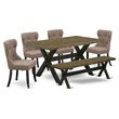Pemberly Row 6-Piece Wood Dining Set with Linen Seats in Black/Coffee