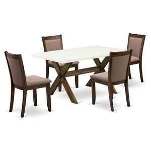 Pemberly Row 5-Piece Wood Dining Set with Linen Chairs in Coffee/White