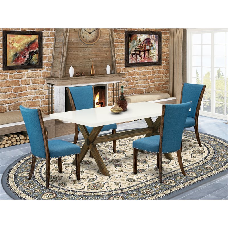 Pemberly Row 5-Piece Dinette Set with Acacia Wood in Blue/White