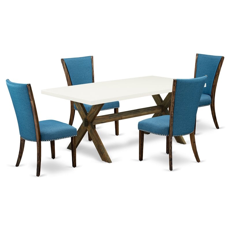 Pemberly Row 5-Piece Dinette Set with Acacia Wood in Blue/White
