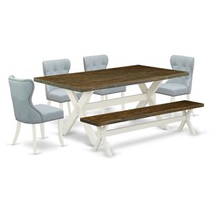 Pemberly Row 6-Piece Wooden Kitchen Set with Bench in Linen White
