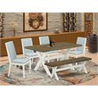 Pemberly Row 6-Piece Wood Dining Set in Linen White & Jacobean Brown