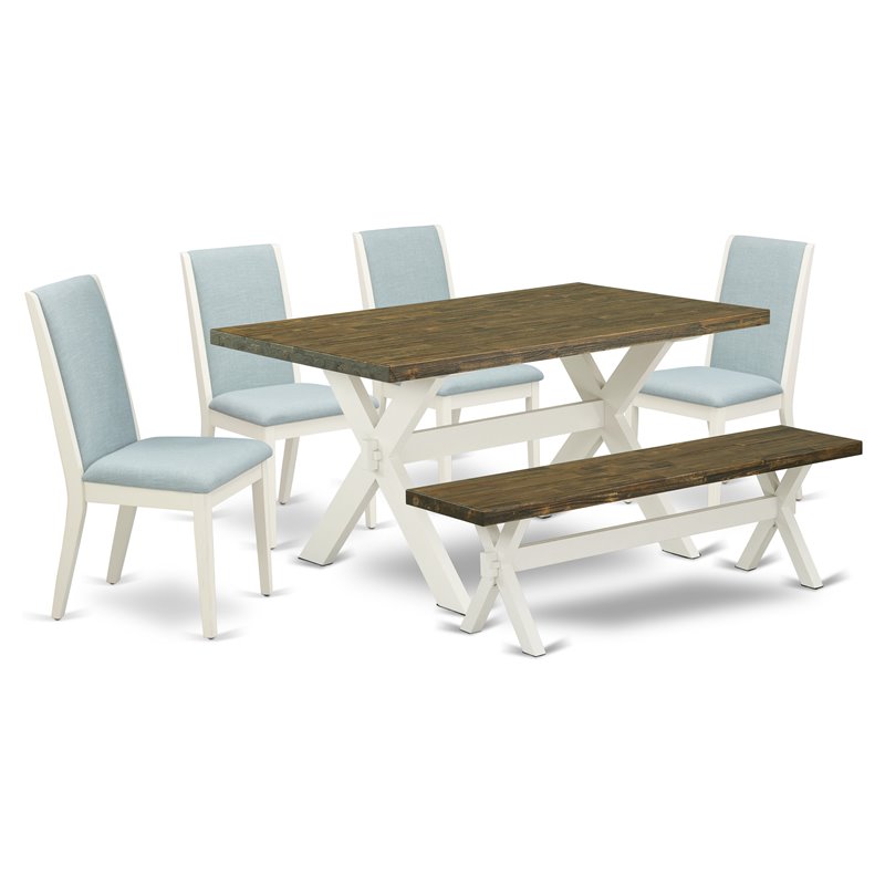 Pemberly Row 6-Piece Wood Dining Set in Linen White & Jacobean Brown