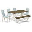 Pemberly Row 6-Piece Wood Dining Set in Linen White & Jacobean Brown