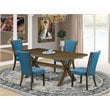 Pemberly Row 5-Piece Wood Dining Set in Jacobean and Blue Upholstery