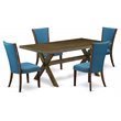 Pemberly Row 5-Piece Wood Dining Set in Jacobean and Blue Upholstery