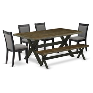Pemberly Row 6-Piece Wood Dining Set with Bench in Jacobean Finish