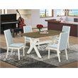 Pemberly Row 5-Piece Wood Dining Set in Jacobean and Baby Blue Upholstery