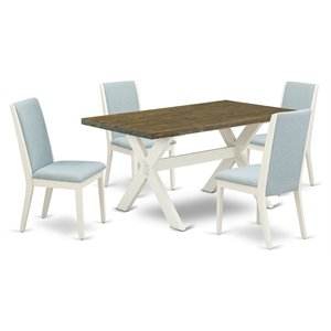 Pemberly Row 5-Piece Wood Dining Set in Jacobean and Baby Blue Upholstery
