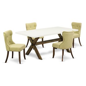 Pemberly Row 5-Piece Wood Dining Table Set in Jacobean and Limelight