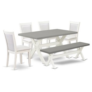 Pemberly Row 6-Piece Wood Dining Set with Bench in Cream and White Finish