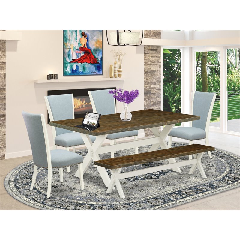 Pemberly Row 6-Piece Wood Dining Set in Baby Blue and Jacobean Finish
