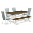 Pemberly Row 6-Piece Wood Dining Set in Baby Blue and Jacobean Finish