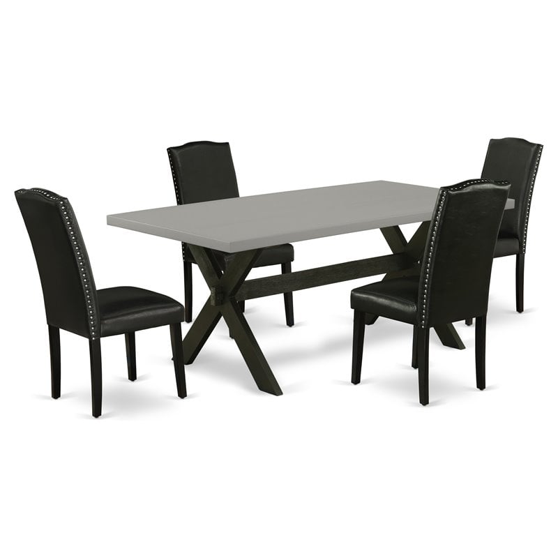 Pemberly Row 5-Piece Dining Set with Leather Upholstered Chairs in Black