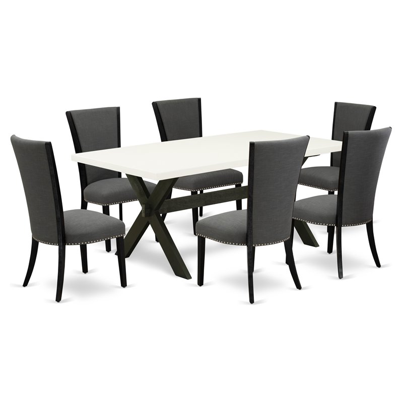 Pemberly Row 7-Piece Wood Dining Set in Linen White and Dark Gotham Grey