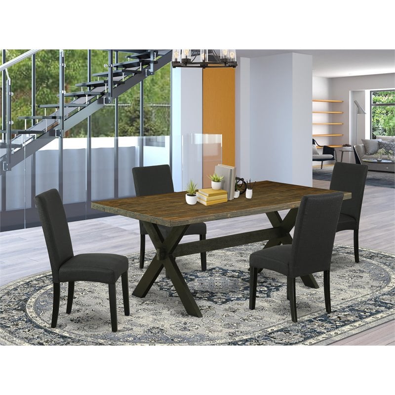 Pemberly Row 5-Piece Dining Set with Jacobean Finish and Black Accents