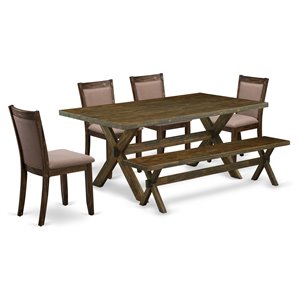 Pemberly Row 6-Piece Dining Set with Bench in Jacobean and Coffee Finish