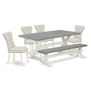 Pemberly Row 6-Piece Dining Table Set with Bench in White with Cement