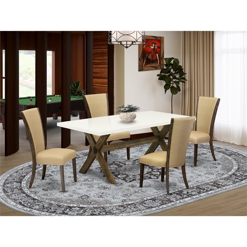 Pemberly Row 5-Piece Acacia Wood Dinette Set with Parson Chairs in White