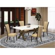 Pemberly Row 5-Piece Acacia Wood Dinette Set with Parson Chairs in White
