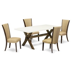 Pemberly Row 5-Piece Acacia Wood Dinette Set with Parson Chairs in White