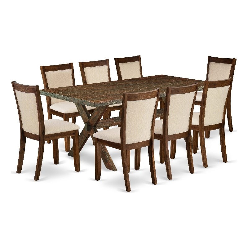 Pemberly Row Dining Table Set with 8 Chairs in Distressed Jacobean