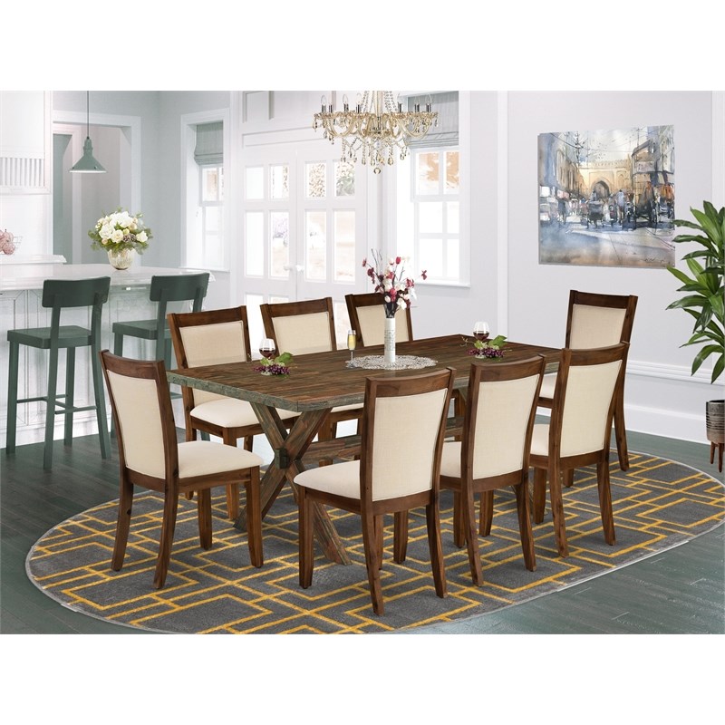 Pemberly Row Dining Table Set with 8 Chairs in Distressed Jacobean