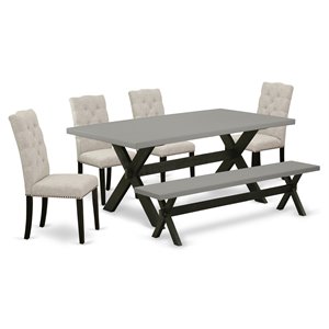 Pemberly Row 6-Piece Dining Table Set with X-Leg Table in Dark Khaki Brown