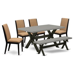 Pemberly Row 6-Piece Dining Set with Bench and Chairs in Wire Brushed Black