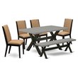 Pemberly Row 6-Piece Dining Set with Bench and Chairs in Wire Brushed Black