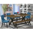 Pemberly Row 6-Piece Wood Dining Set with Bench in Jacobean & Black