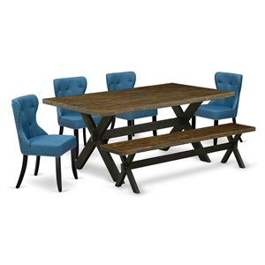 Pemberly Row 6-Piece Wood Dining Set with Bench in Jacobean & Black